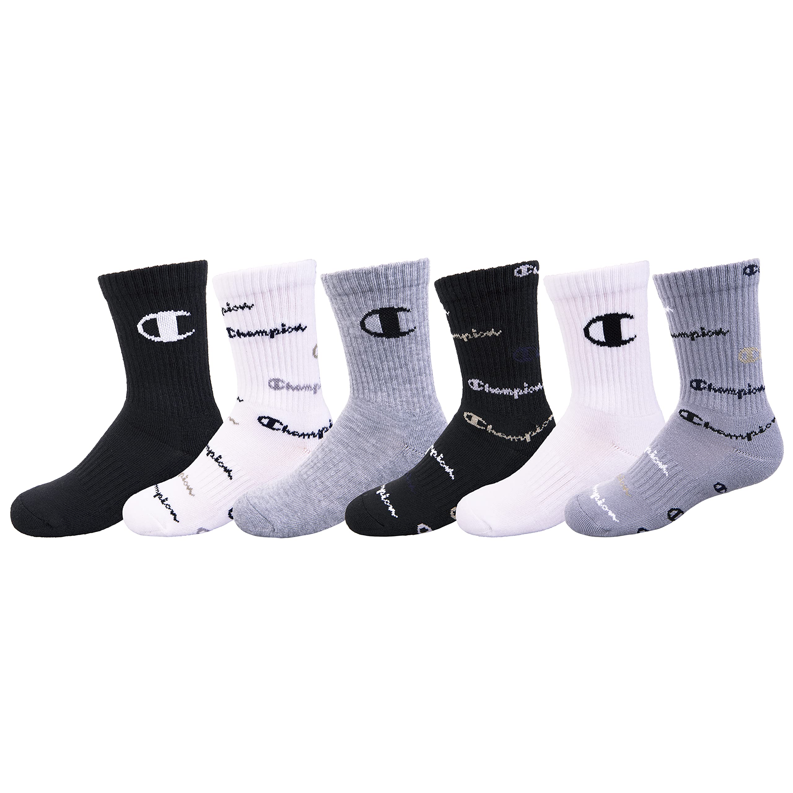 Champion Kids' Kids' 6-pack Crew Socks With Color and Size Options