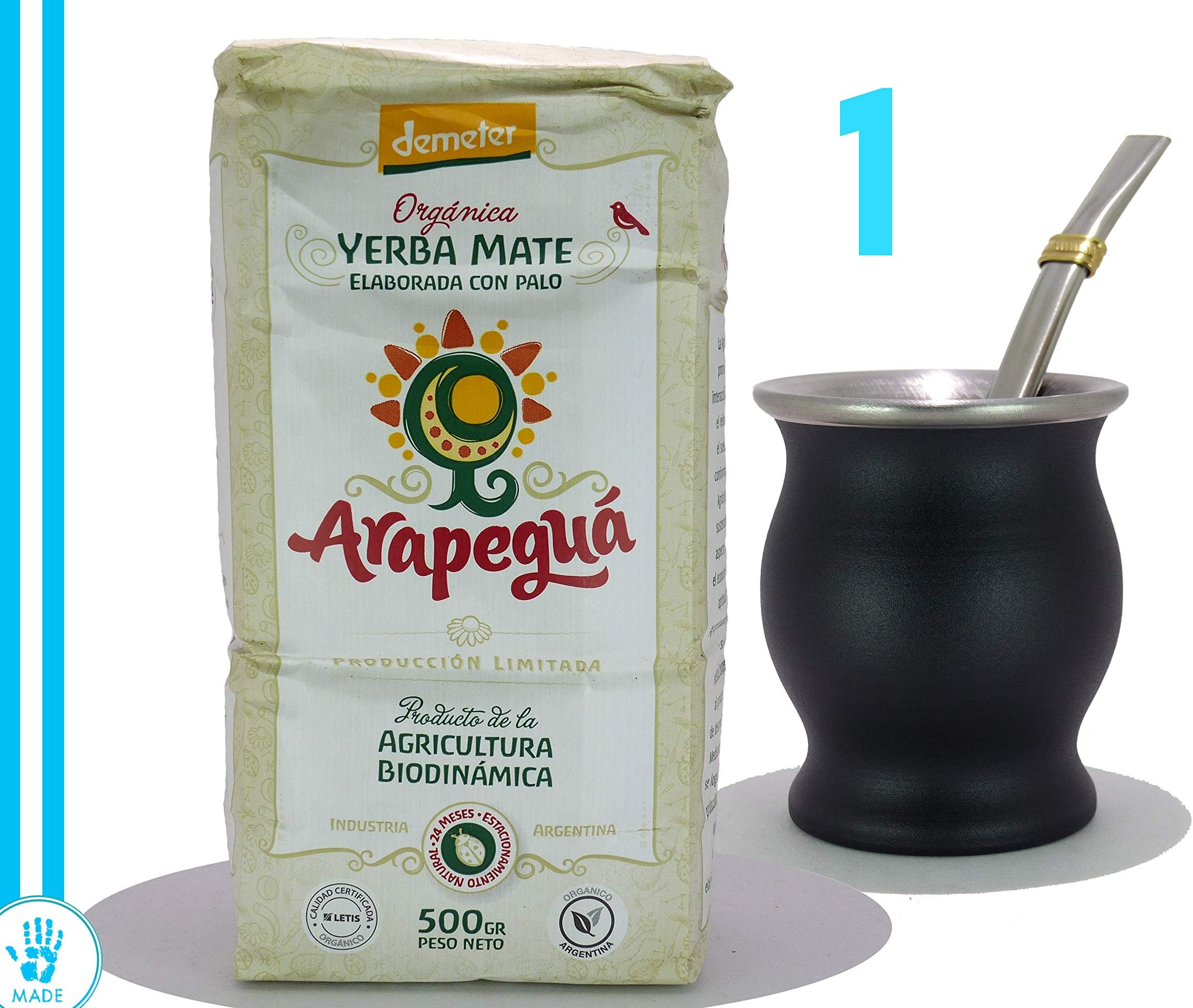 Stainless Steel Mate Cup (Double Wall!) with Stainless Steel Flat Bombilla (Straw) - From Argentina