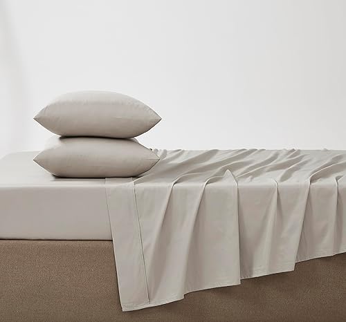 Miniatura 3 de Linen Closet Juego de sábanas de 4 piezas de satén de algodón de 400 hilos, tamaño King, color gris pardo