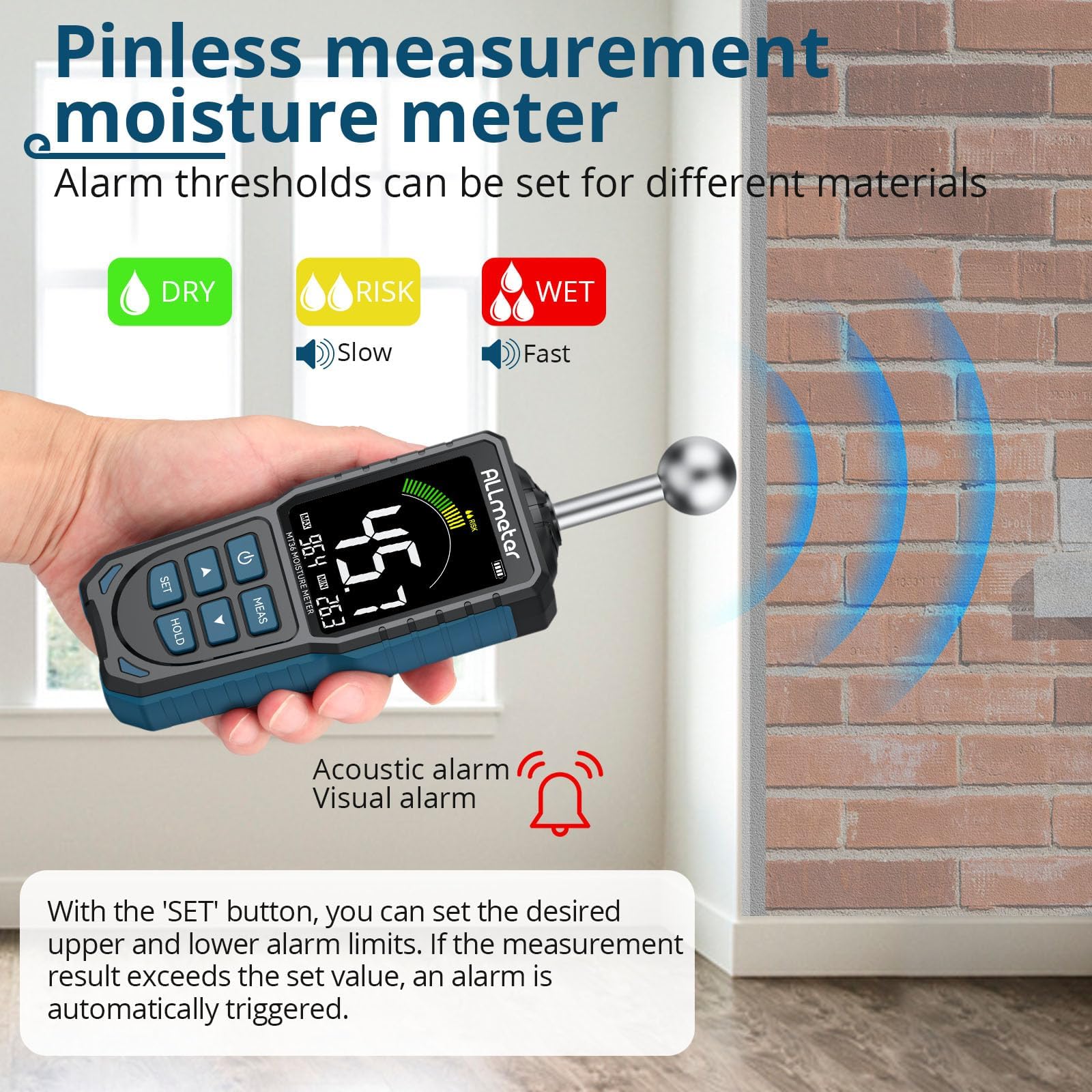 Misuratore Di Umidità Legno Ricaricabile Neoteck - Con Sonda Sferica, LCD A Colori, 5-40 Mm Profondità, Per Legno, Intonaco, Cemento - Foto 4