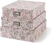 Vista 7 de Soul & Lane Cajas de almacenamiento decorativas de cartón con tapas para decoración del hogar, juego de 3 cajas de fotos florales y cartas