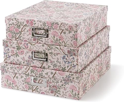 Miniatura 7 de Soul & Lane Cajas de almacenamiento decorativas de cartón con tapas para decoración del hogar, juego de 3 cajas de fotos florales y cartas