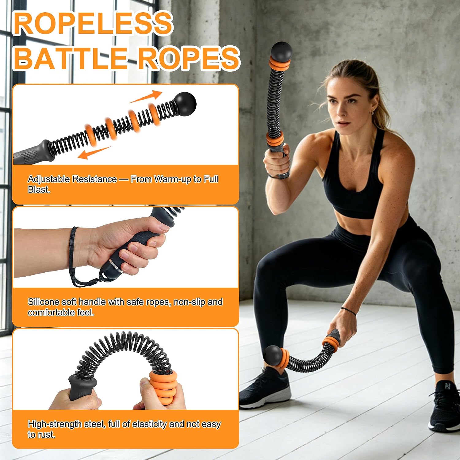 Ropeless Battle Ropes with Adjustable Weights Battle Ropes for Home Gym Exercise, 2PCS Weighted Workout Equipment for Low-Impact, Strength & HIIT, for Men & Women
