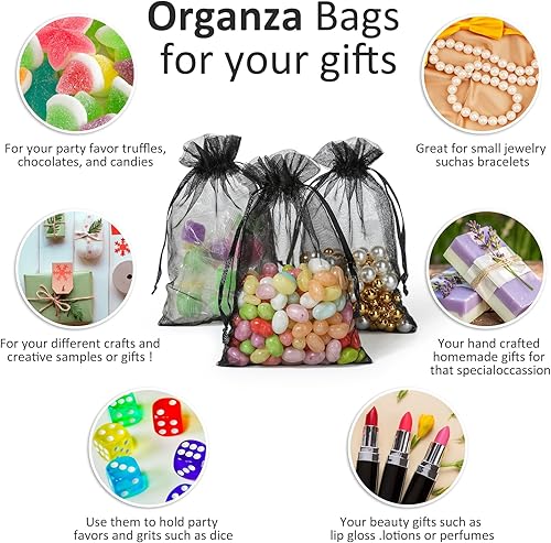 Miniatura 72 de Hopttreely 100 bolsas de organza transparente de alta calidad, bolsas blancas para recuerdos de boda, 4 x 4.72 bolsas de regalo de joyería