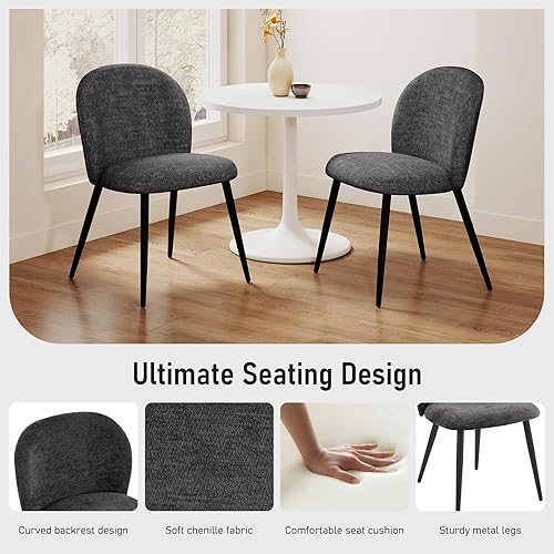 Miniatura 4 de Juego de 2 sillas de comedor tapizadas, modernas sillas auxiliares de cocina con asiento acolchado, cómodas patas de tela de chenilla, silla de