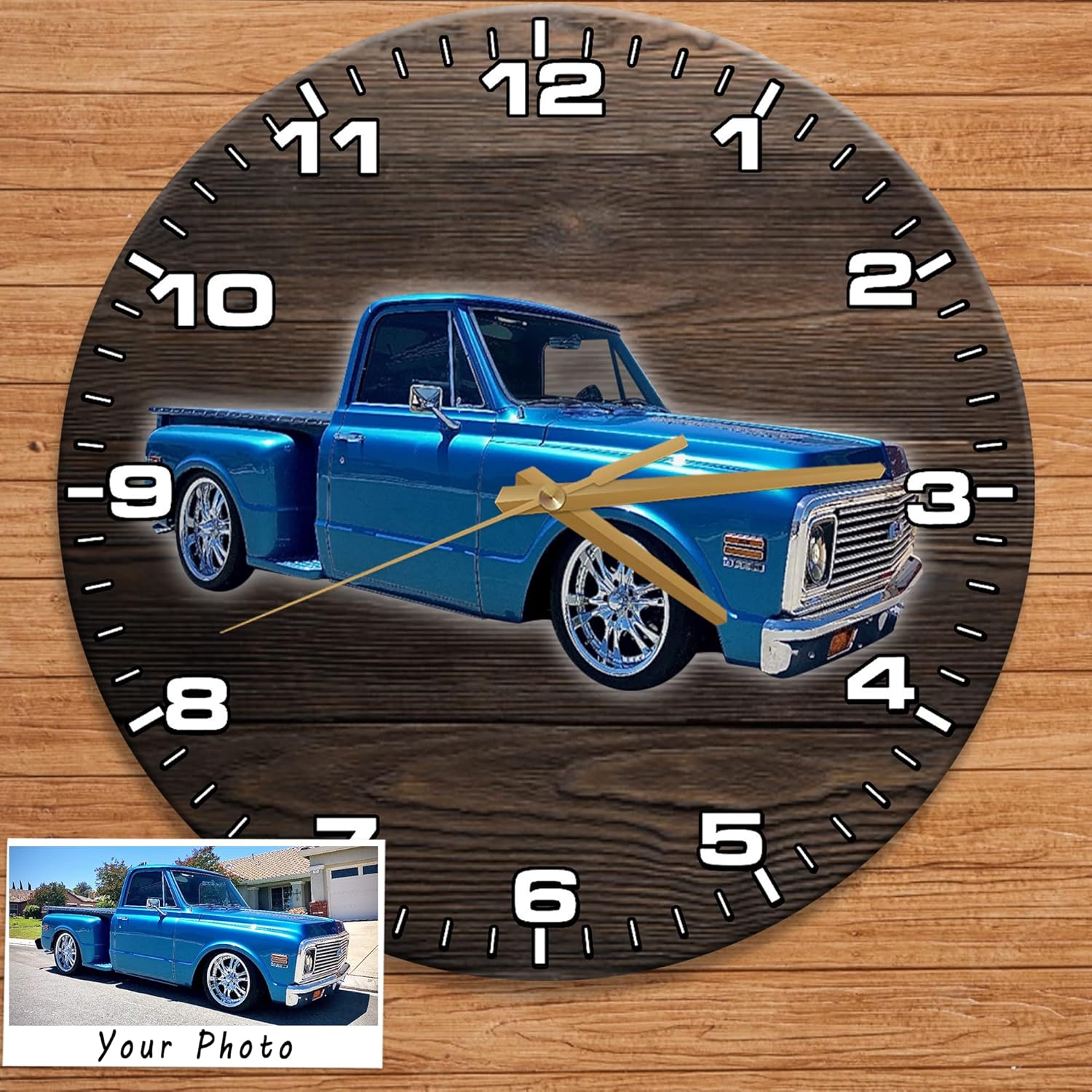 Personalized Photo Wall Clock for Hot Rod Lovers, Rat Rod Clocks, car Garage Clock,hot Rod Garage Decor, Classic car Wall Clock