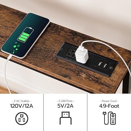 Miniatura 5 de Mesa consola delgada de 5.9 pulgadas con estación de carga, mesa de sofá estrecha de 70.9 pulgadas con tomas de corriente, mesa larga detrás del