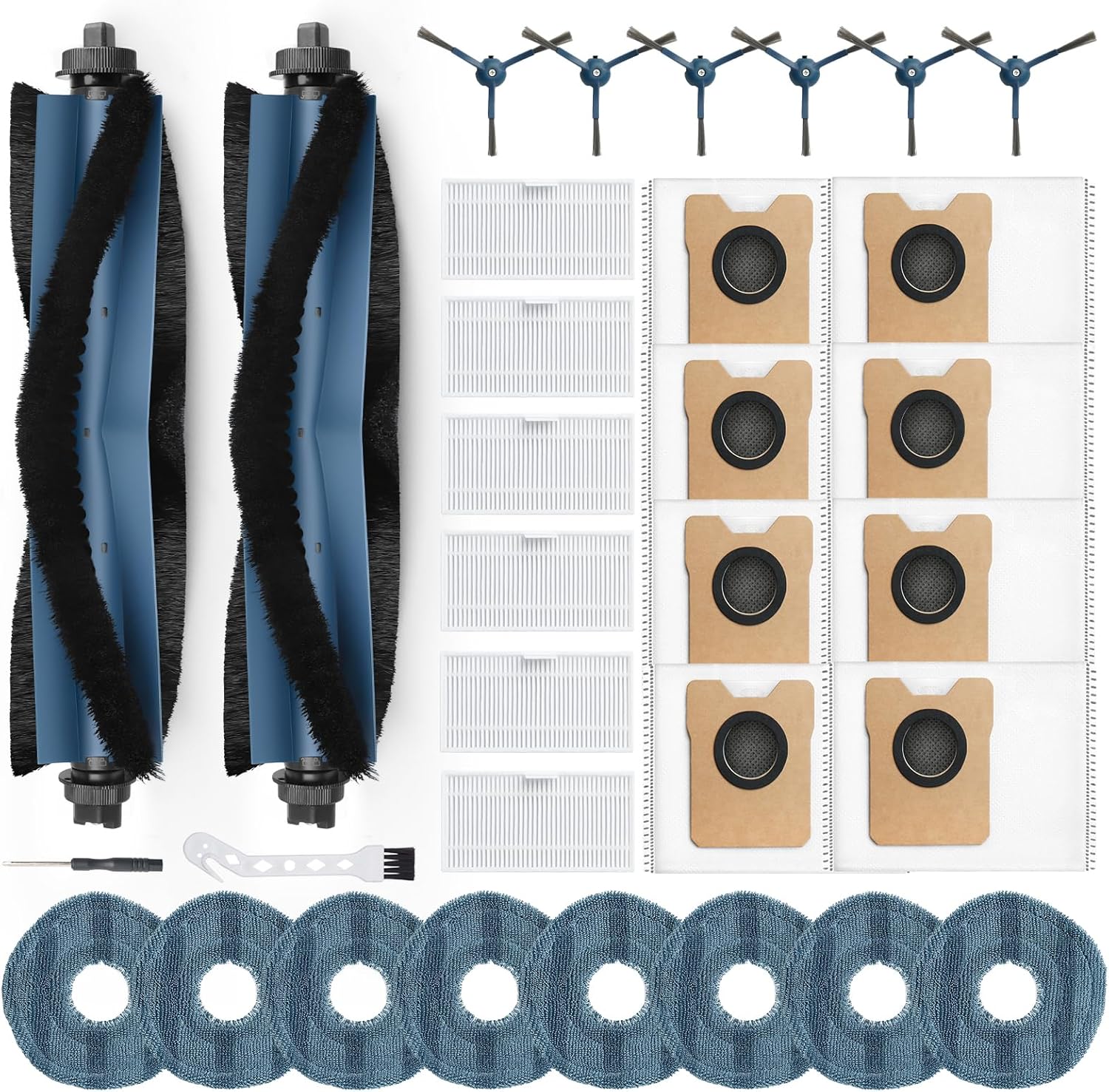 32 Pack Omni C20 Accessories for Eufy C20 Omni Robot Vacuums Replacement Parts kit, 2 Roller Brush, 6 HEPA Filters, 6 Side Brushes, 8 Mop Pads, 8 Dust Bags, 1 Clean Tool, 1 Screwdriver