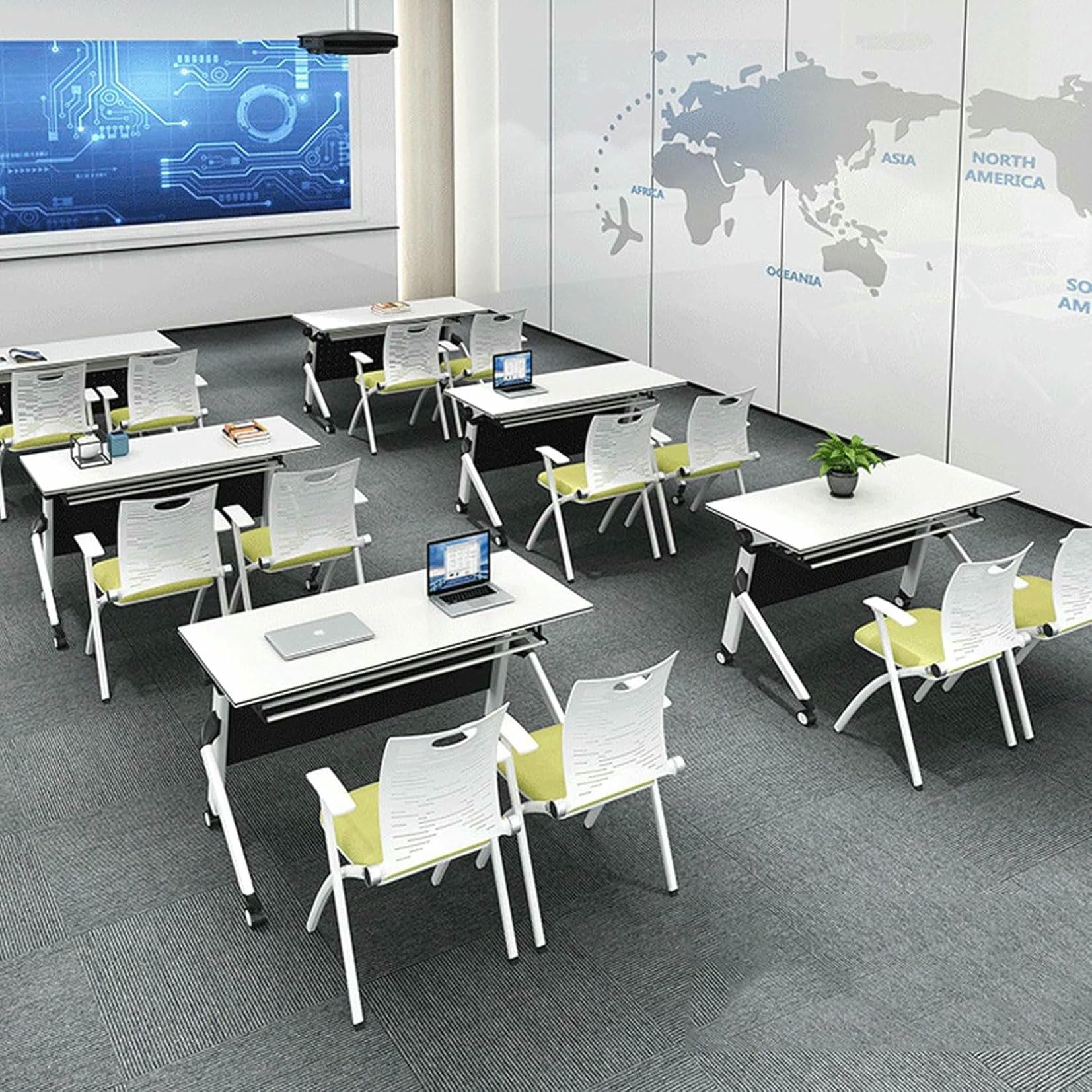 Set di 2 tavoli da conferenza mobili pieghevoli, grandi tavoli da riunione con ruote per ufficio, allenamento e aula – tavoli portatili per seminari