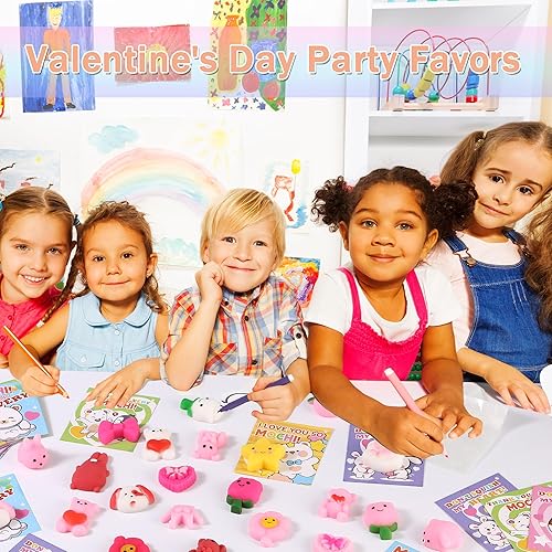 Miniatura 6 de Paquete de 30 regalos para el día de San Valentín para niños, Mochi Squishy con tarjetas de San Valentín, escuela, aula, fiesta, lindos mini