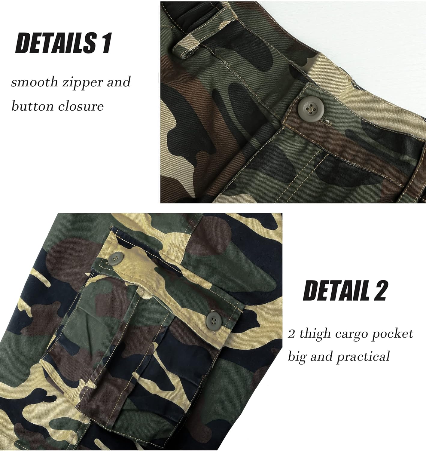 APTRO Men's Camo Cargo Shorts Button Closure Cotton Shorts Multi Button Pockets Casual Shorts 6 Pockets - Image 5