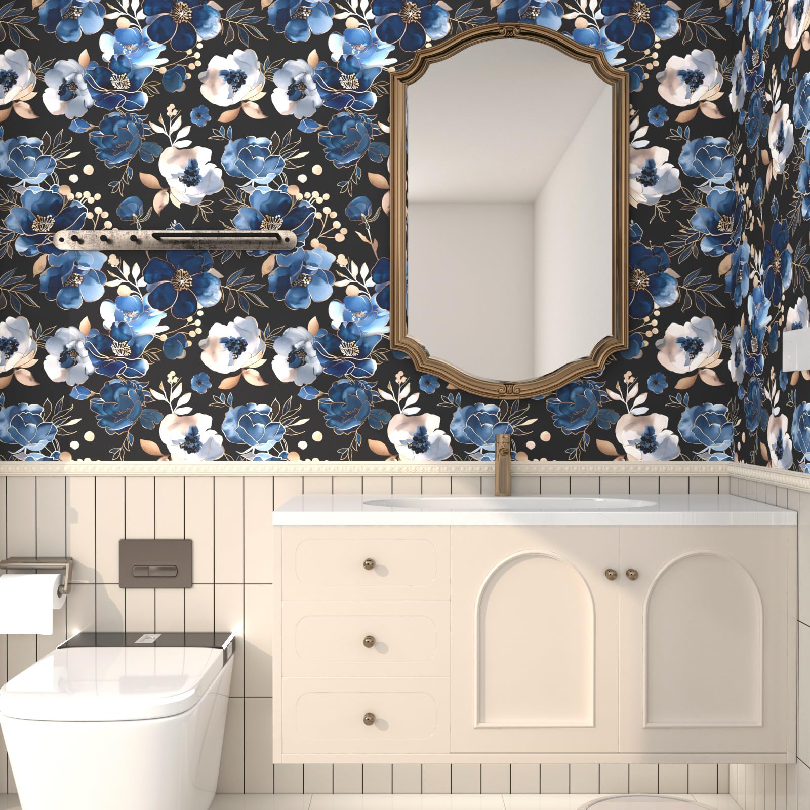 Fvlow Black Navy Botanical Floral Peel and Stick Wallpaper 17.4