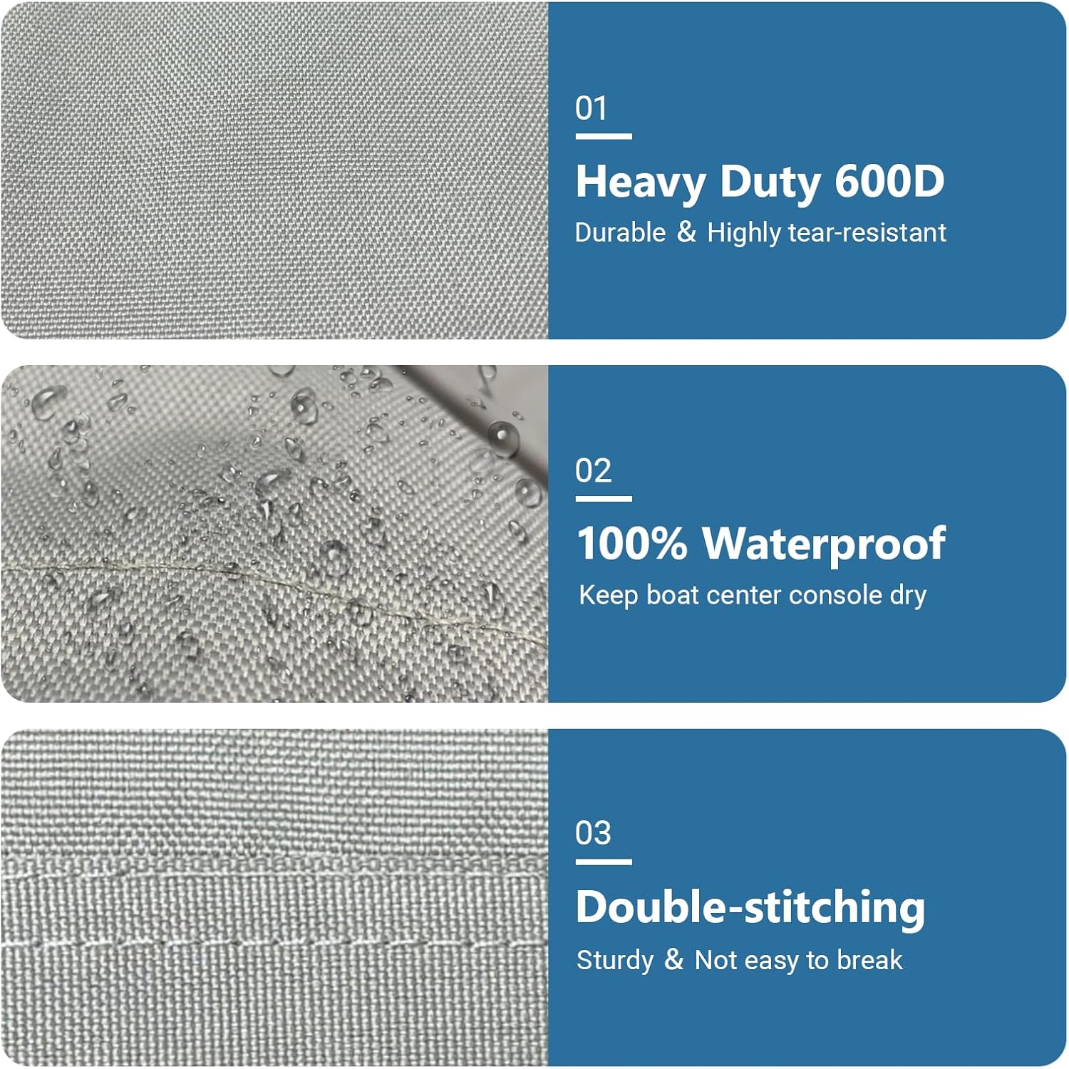 Boat Center Console Cover, 600D Marine Grade Polyester Canvas, Waterproof, Grey (Large Size up to 46" W 40" L 45" H)