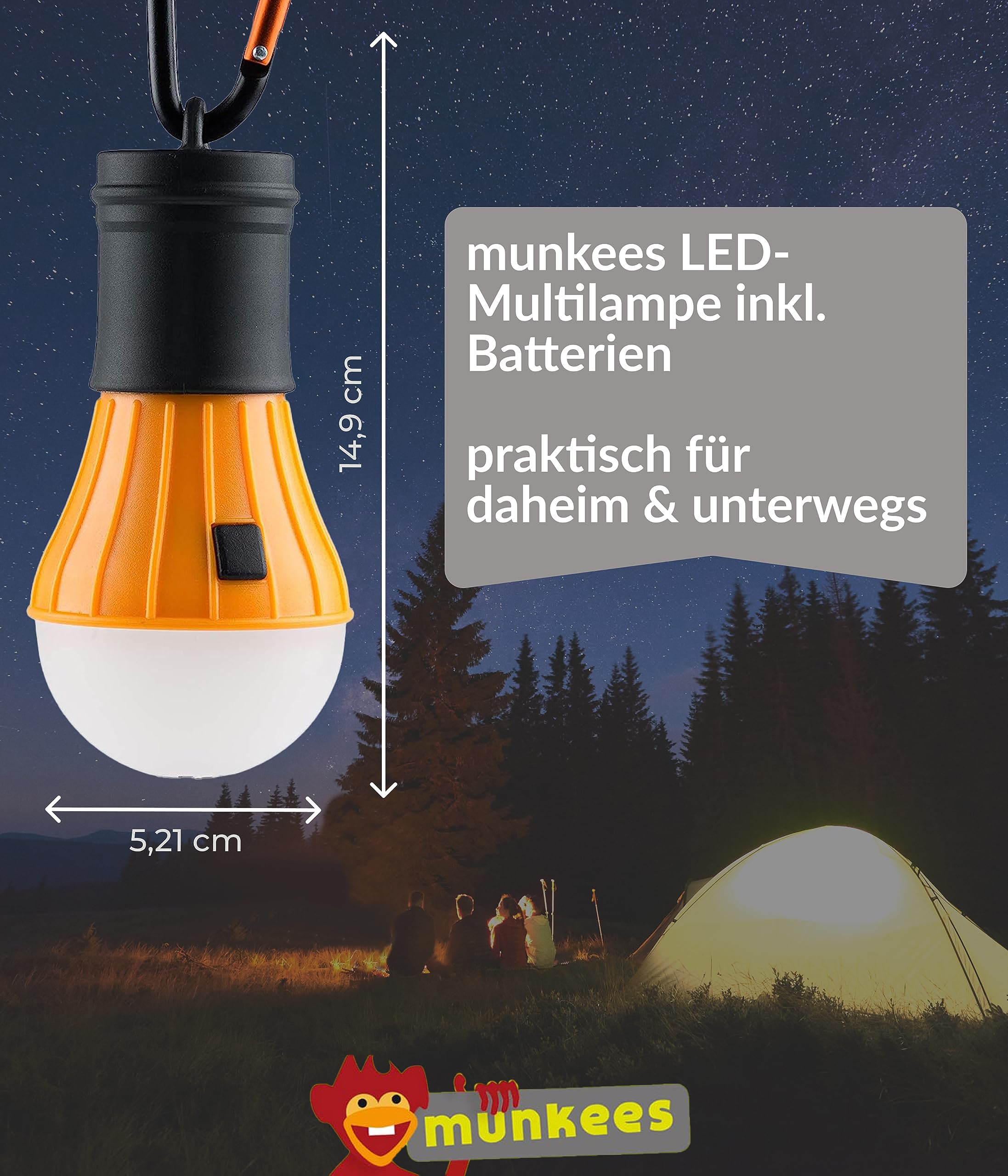 munkees led tent lamp Light with Carabiner Orange 1028 Sports & Outdoors Style:PRO CAMO UPF50+ UV Sonnensegel 2x2x2 Pedal Height: 2.25 inches With its IPX8 waterproof