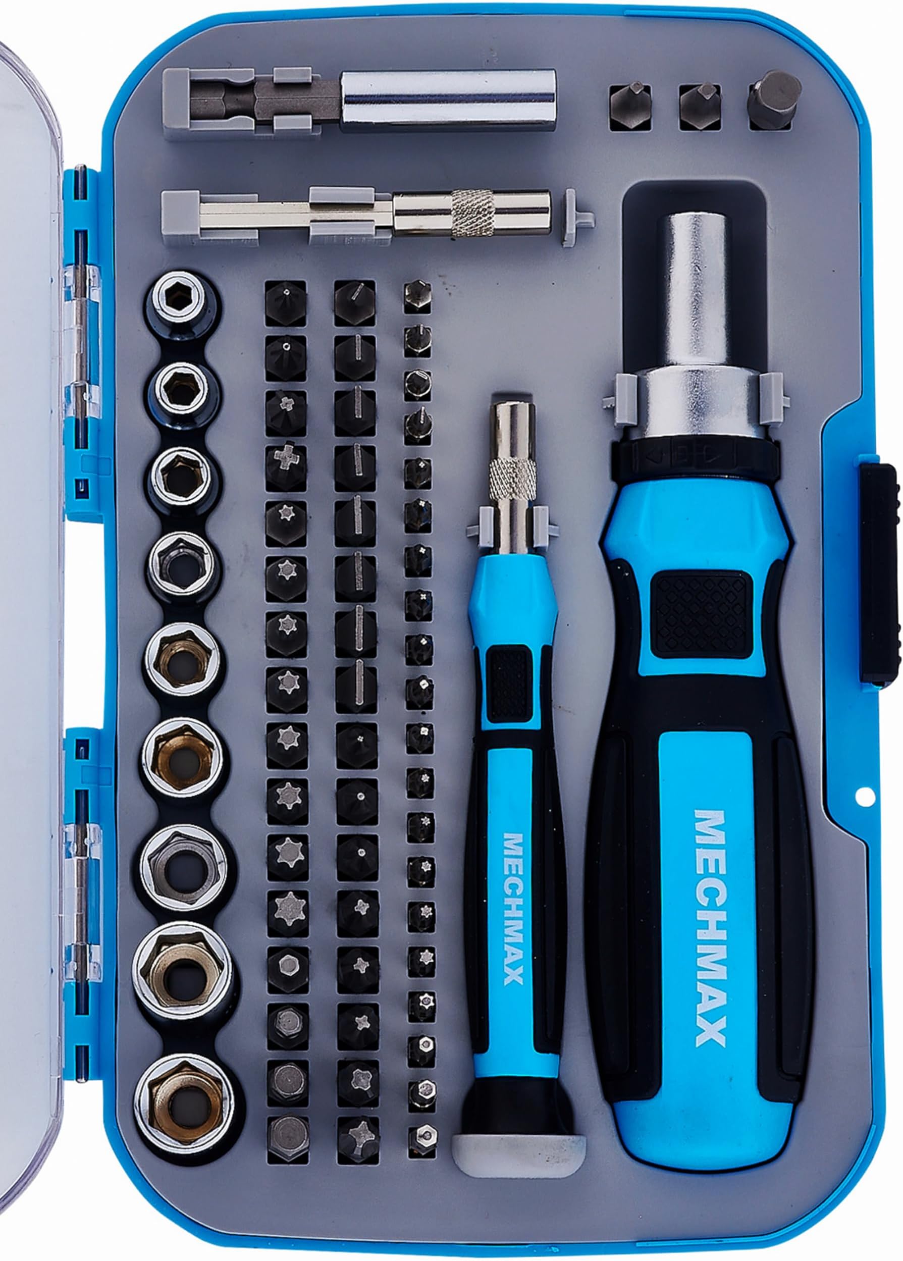 MECHMAX 68 Pcs Ratchet Driver Bits & Socket Set, Magnetic Bits with Storage Case for Home, Office, Apartment, Car, Motorcycle, Furniture, Electronics Projects, Gifts and More