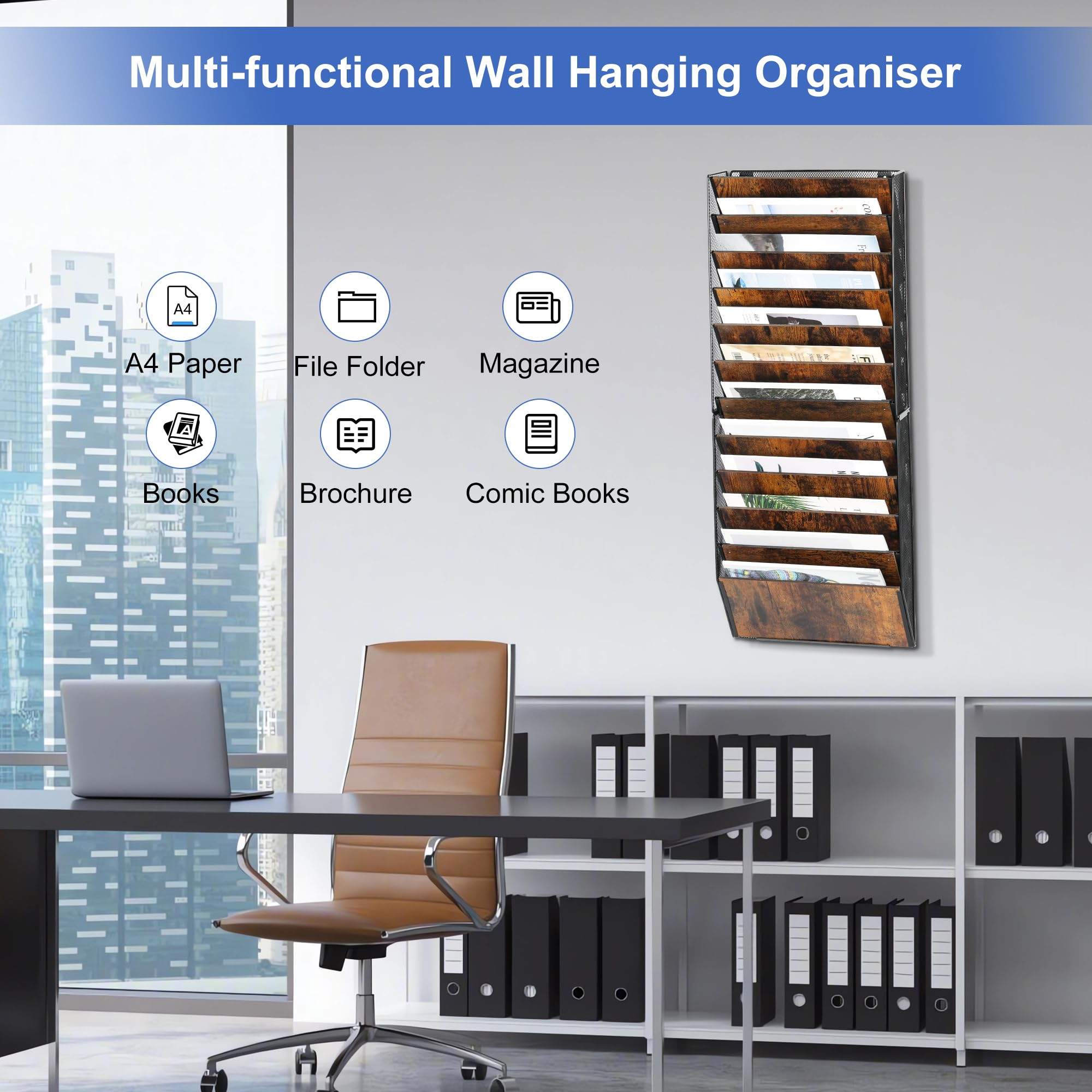 Organisateur De Bureau 3 Niveaux Avec Poignée - Rangement Feuilles A4, Courrier - Structure Maille Métal