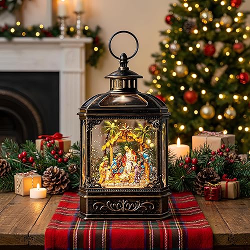 Miniatura 2 de Globo de nieve de Navidad remolino brillante belén con música, forro USBfunciona con pilas, linterna de agua iluminada para festivales de Navidad,