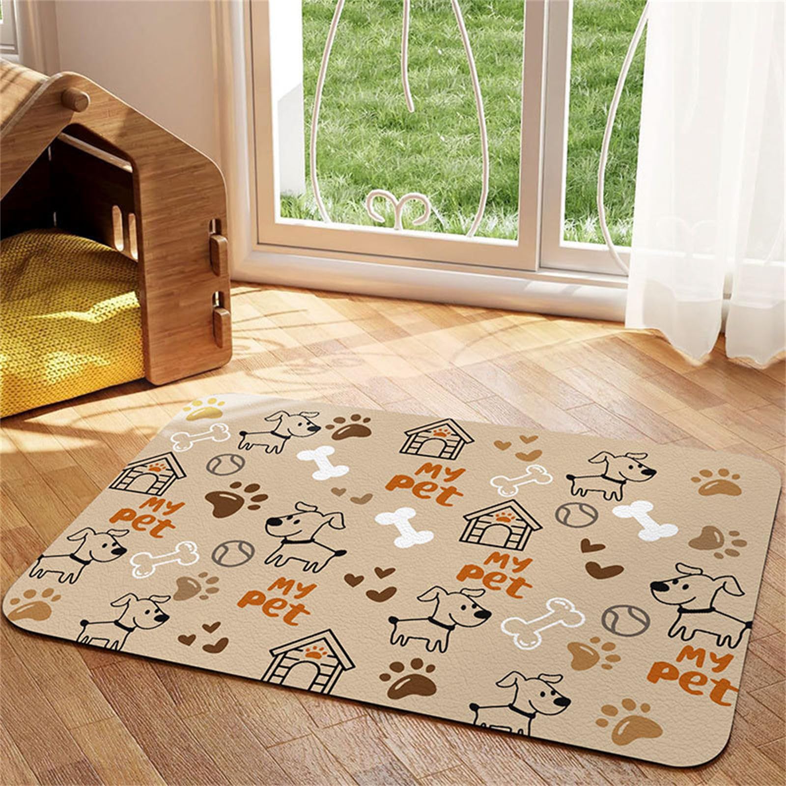 Hearda Absorbent Pet Food Mat, Pet Mats for Food Bowls Pet Feeding Mat Dog Bowl Mats Non Slip Quick Dry Water Dispenser Mat Dog Food Placemat Diatomite Cat Dog Feeding Mat (50x80cm,Khaki Color J)