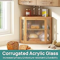 Vista 3 de Caja de Pan de Esquina para Encimera de Cocina, Caja de Almacenamiento de Pan de Madera de Bambú de Gran Capacidad con Panel de Puerta Ondulado