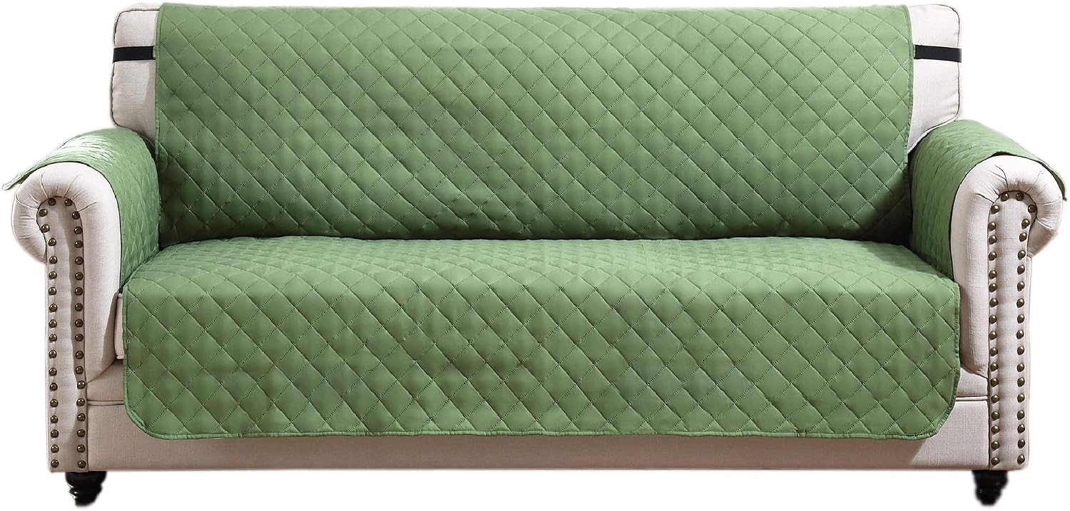 Argstar Reversible Sofa Slipcover for Dogs, Couch Cover for Pets, Reversible Sofa Protector for Dogs, Sofa Slipcovers with Straps, Green/Sage (3 Seater, Large)