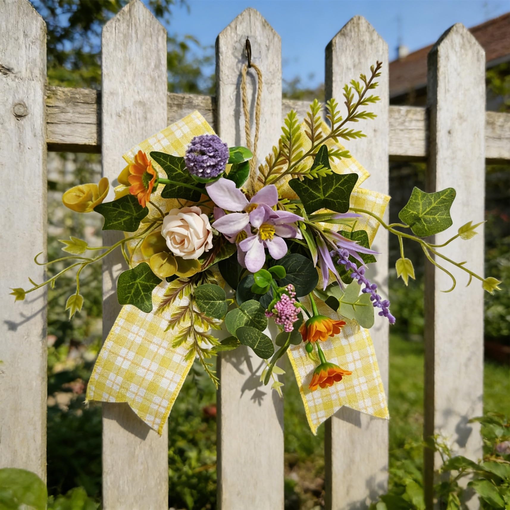 Couronne florale de 25 cm : la solution déco sans entretien pour porte d'entrée toujours fleurie