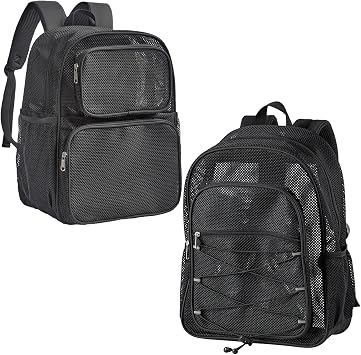 Large Mesh Backpack, Semi-transparent College Backpack, See Through Mesh Bookbag with Bungee and Comfort Padded Straps for Travel, Swimming, Beach, Outdoor Sports