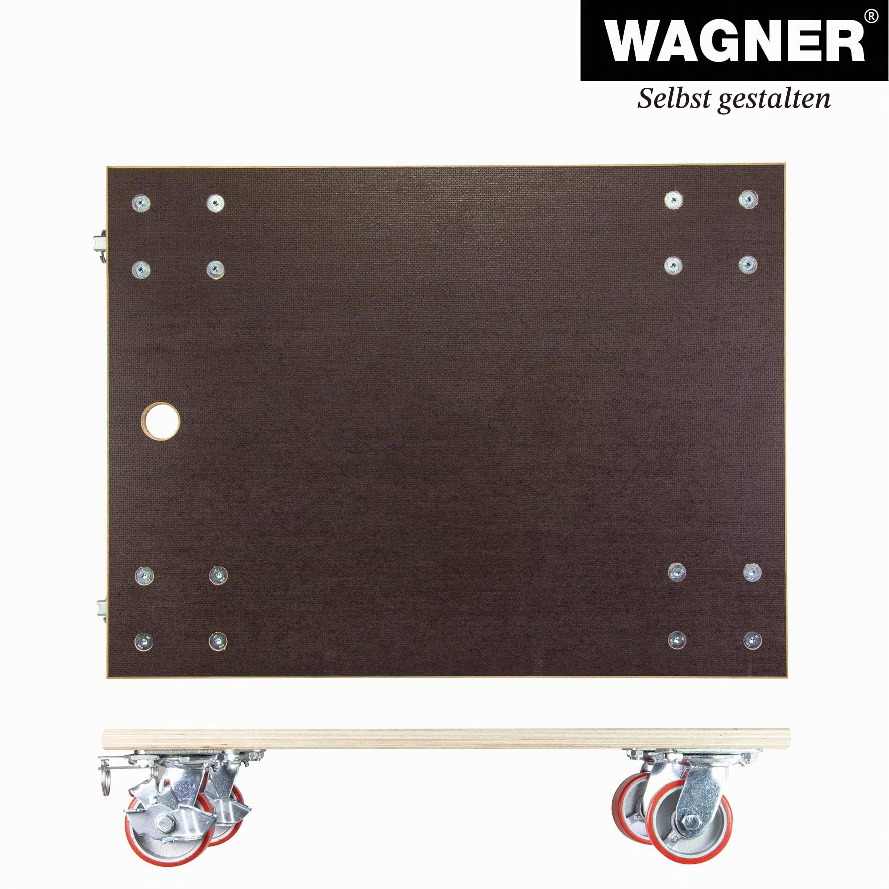 WAGNER Transportroller Transporthilfe 1348 I Schichtholz 24 mm mit Grip 78 x 59 x 16 cm, Tragkraft 1.000 kg I Schwerlastroller für Umzzg, Werkstatt, Handwerk I Softrollen & Bremsen I FSC® I Made in DE