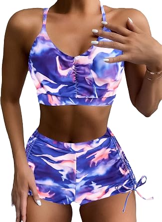 Floerns Women's Tie Dye Ruched Bikini 