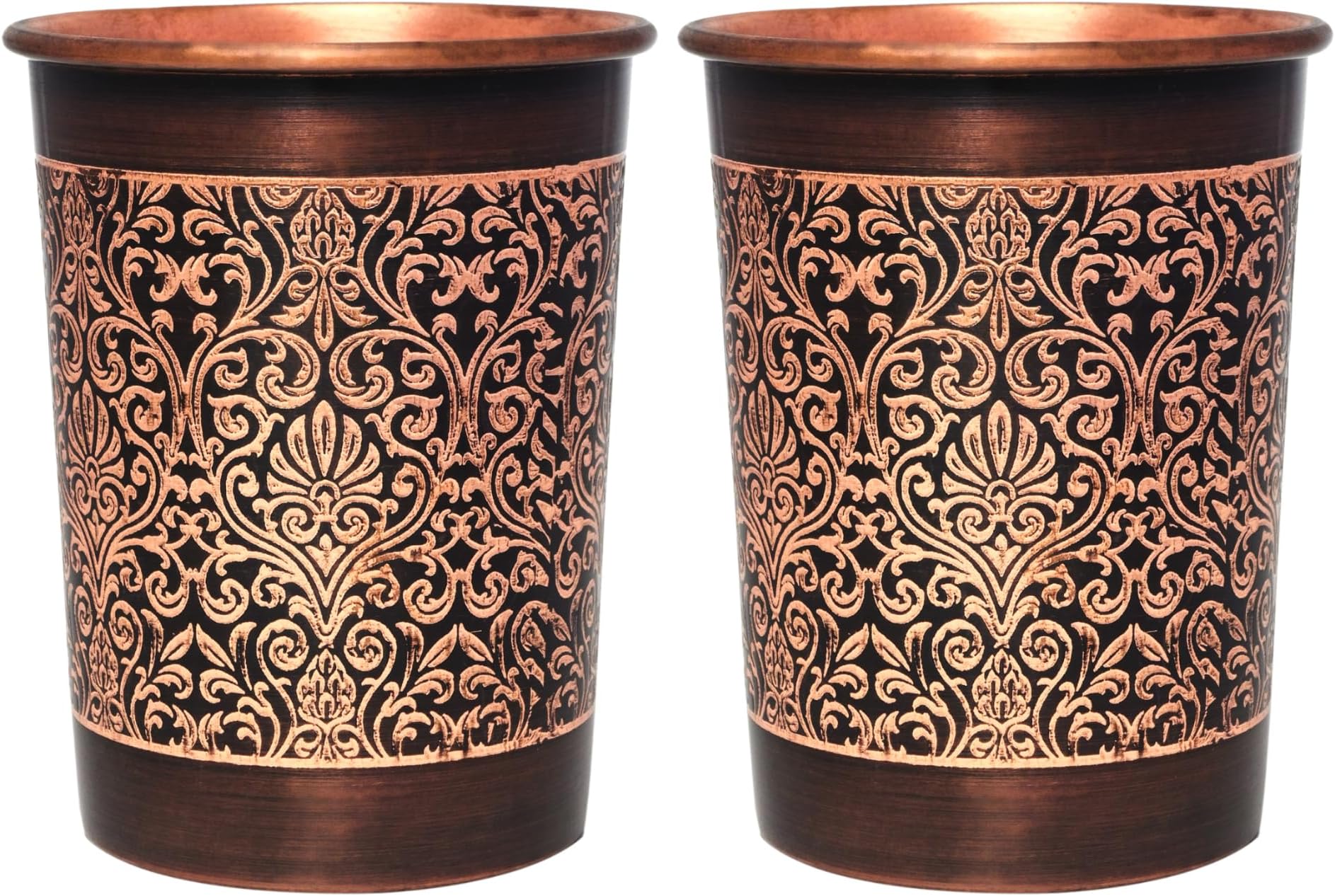 Copper Tumbler Set of 2, Floral Pattern, 250 Ml (8.45 US
