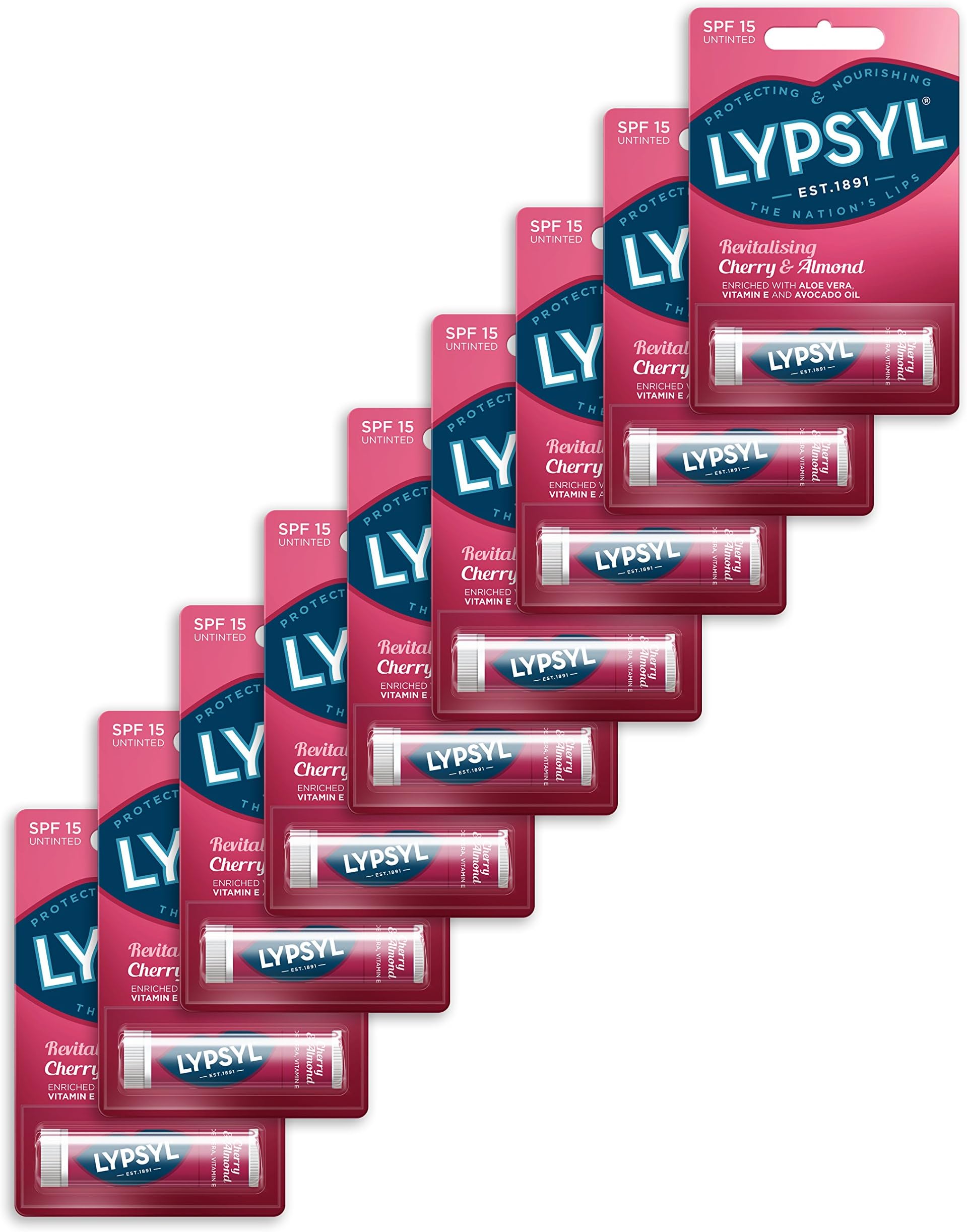 Revitalising Lip Balm, Cherry and Almond, Pack of 9
