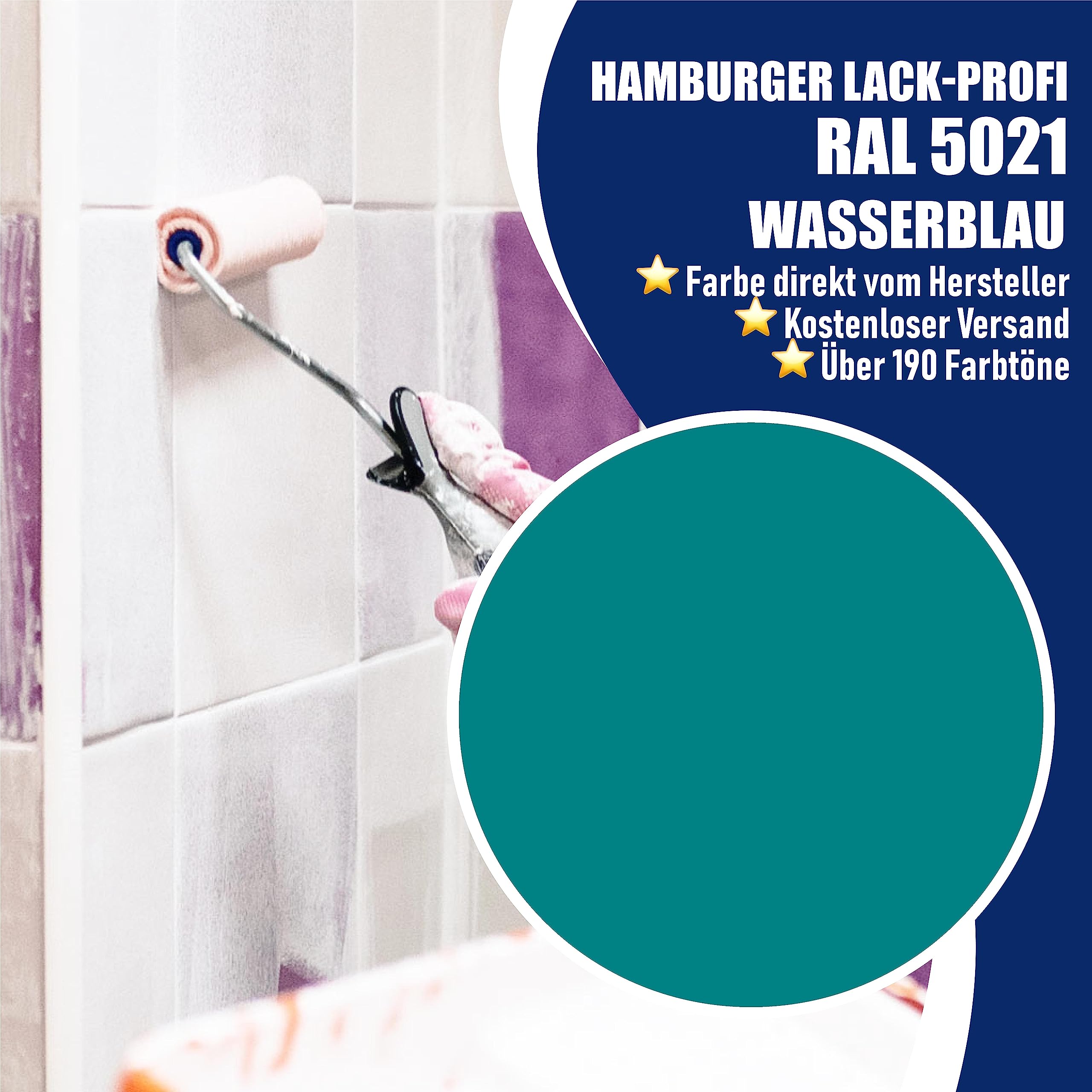 Hamburger Lack-Profi Fliesenlack MATT Wasserblau RAL 5021 Blau Fliesenfarbe (1 L)