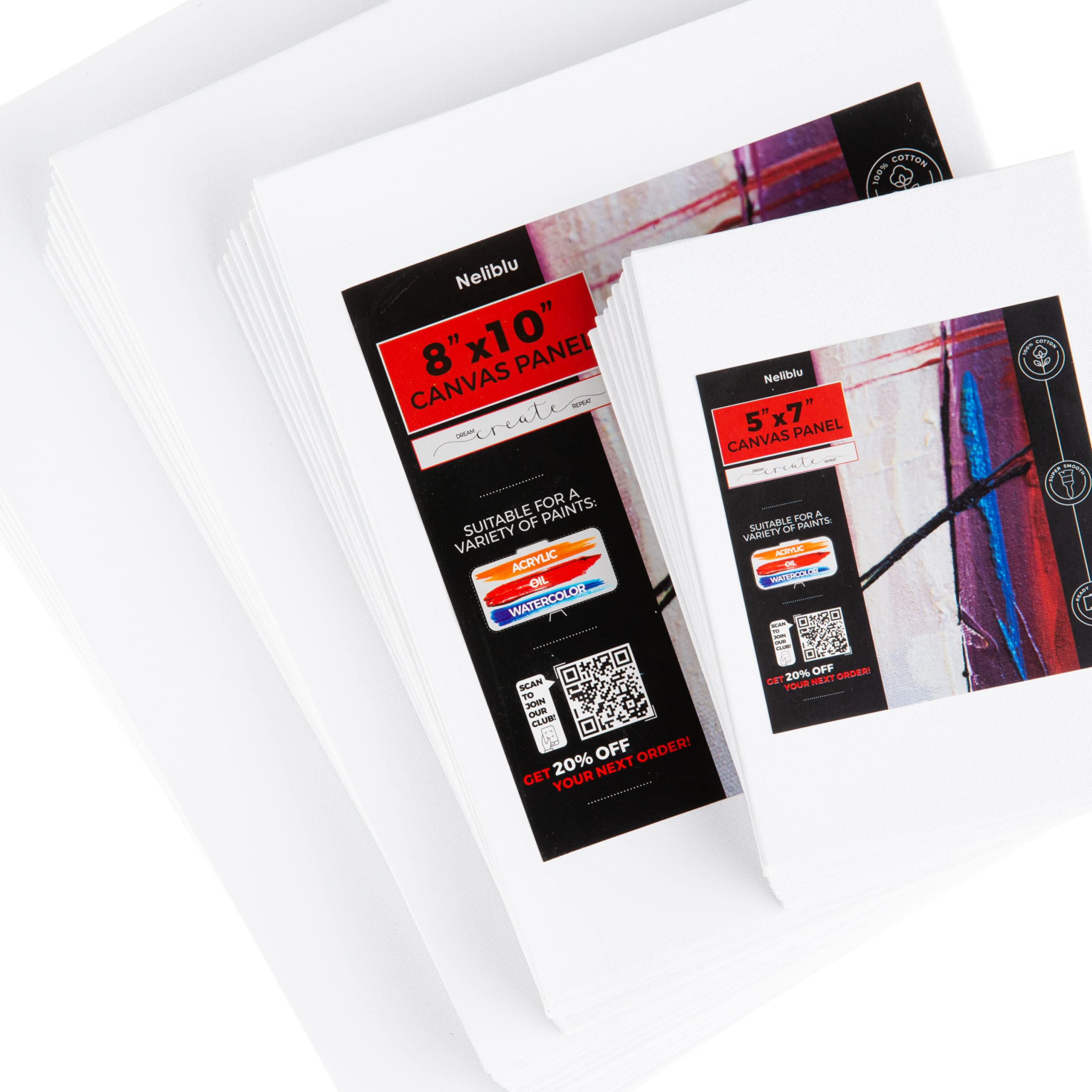 Neliblu White Canvases for Painting Pack of 30, Assorted Cotton