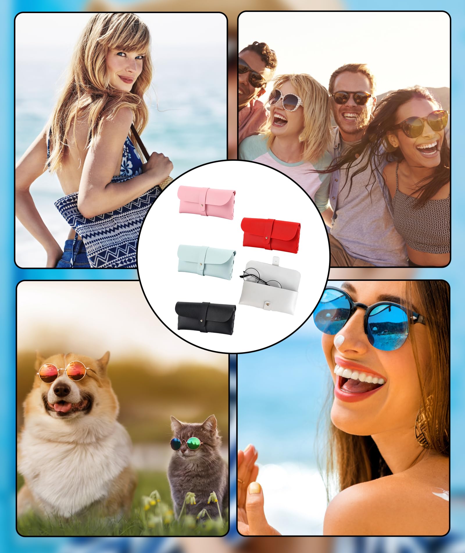 Chuppinz 5 PCS Sunglasses Case, Soft Leather Sunglasses Cover, Sunglass Case, Sunglassess Organizer, Portable Travel Glasses Case, Simple Specs Protective Pouch(Five different colors) - Image 7 thumbnail