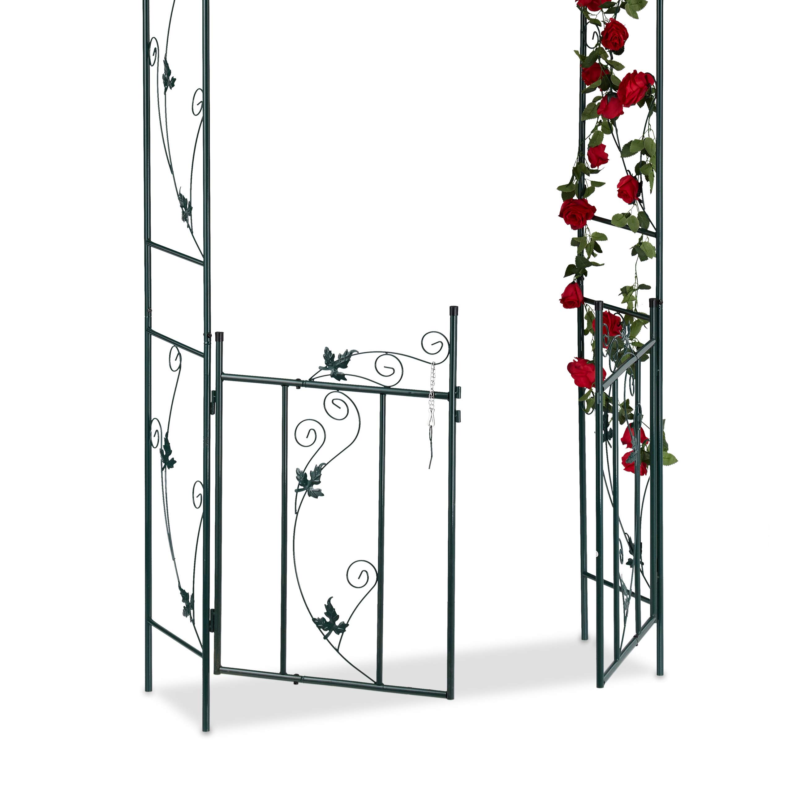 Relaxdays, vert foncé Arche de rosiers porte, Arcade, treillis plantes grimpantes, tuteur métal, 230 x 113,5 x 36,5 cm