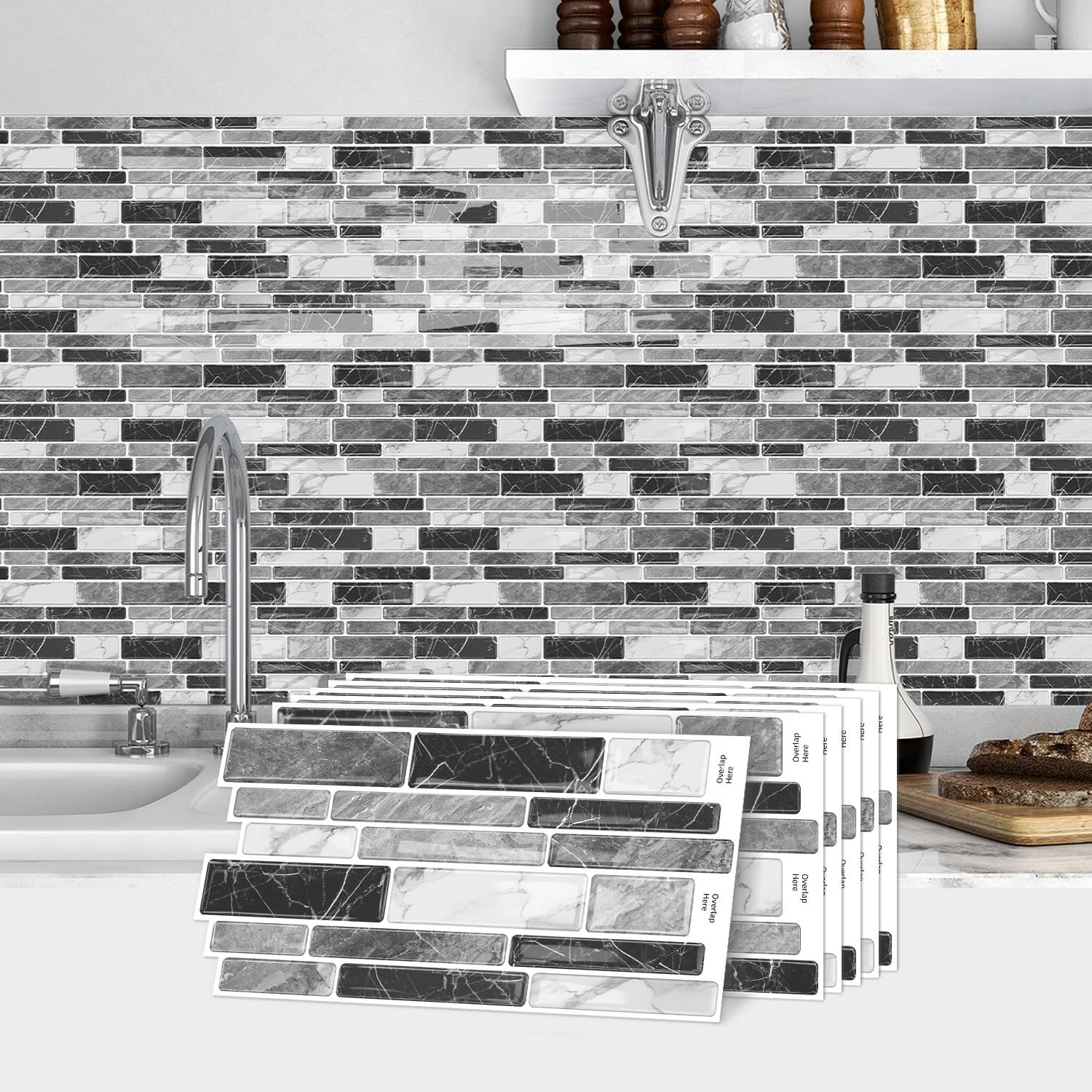 Sohouu 48Pcs 3D Crystal Wall Sticker Waterproof Oil Proof Self Adhesive Tile Decals(48Pcs)