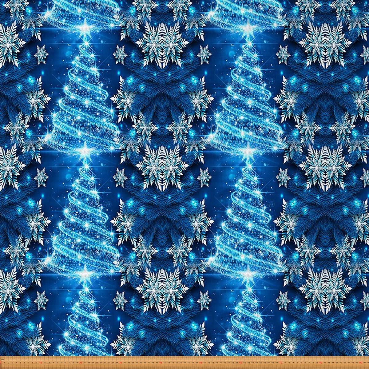 Christmas Tree Upholstery Fabric by The Yard Xmas Glitter Snowflake Decorative Fabric for Upholstery and Home DIY Projects Luxury Merry Christmas Waterproof Outdoor Fabric 10 Yards,(L920*W150cm) Blue — image 1