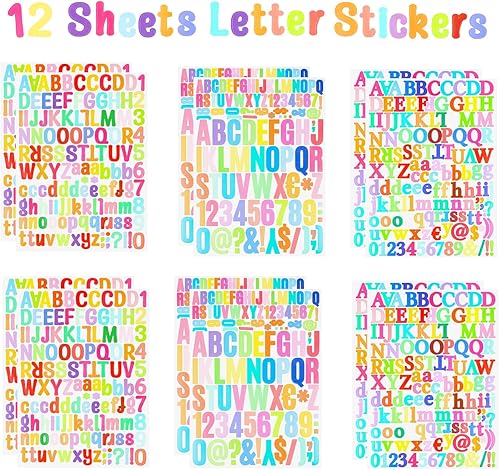 Miniatura 3 de LOKIPA 1448 calcomanías de letras, 12 hojas de calcomanías del alfabeto, calcomanías de vinilo para letreros, cuadernos, decoración de aula, puerta