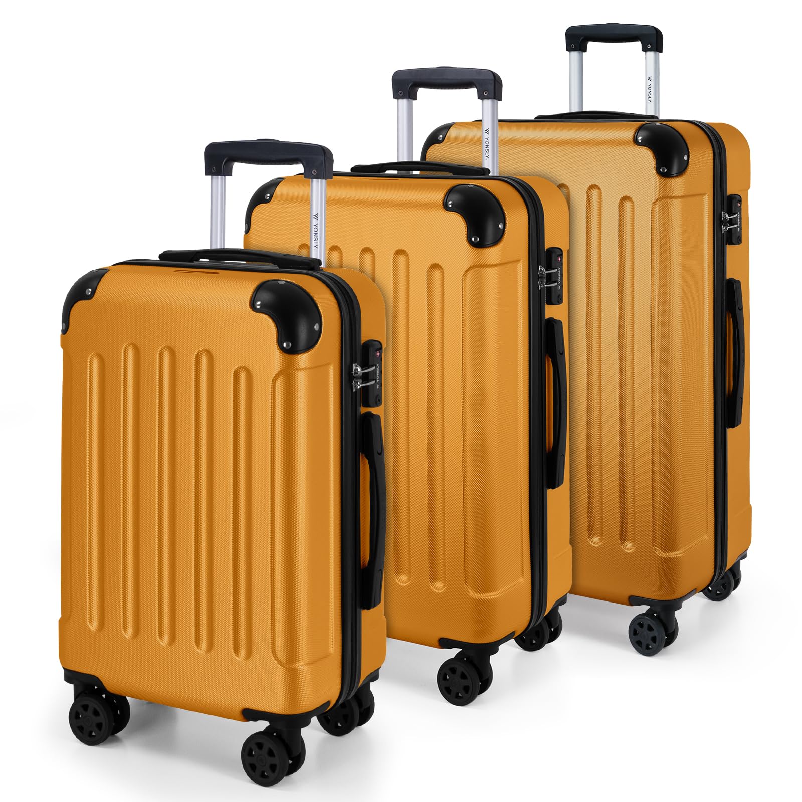 YONSLY Gepäck Reisekoffer, Trolley Rollkoffer Handgepäck, Hartschalenreisekoffer mit 360° Lenkrollen, Zahlenschloss, Mehrstufiger Teleskopgriff