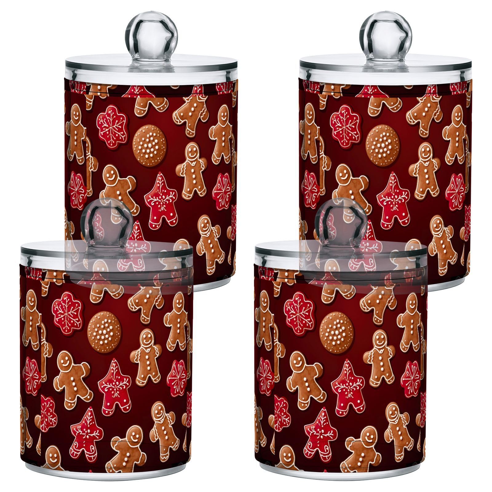 4 Pcs Christmas Gingerbread 10 OZ Qtip Holder Dispenser for Cotton Ball Cotton Swab Cotton Round Pads Floss