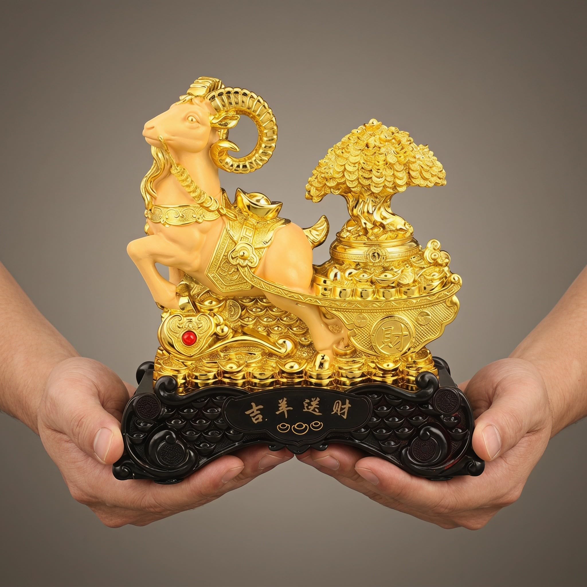 GALPADA Estatua de Oveja de Resina Dorada 2027, Adorno Zodiaco Chino