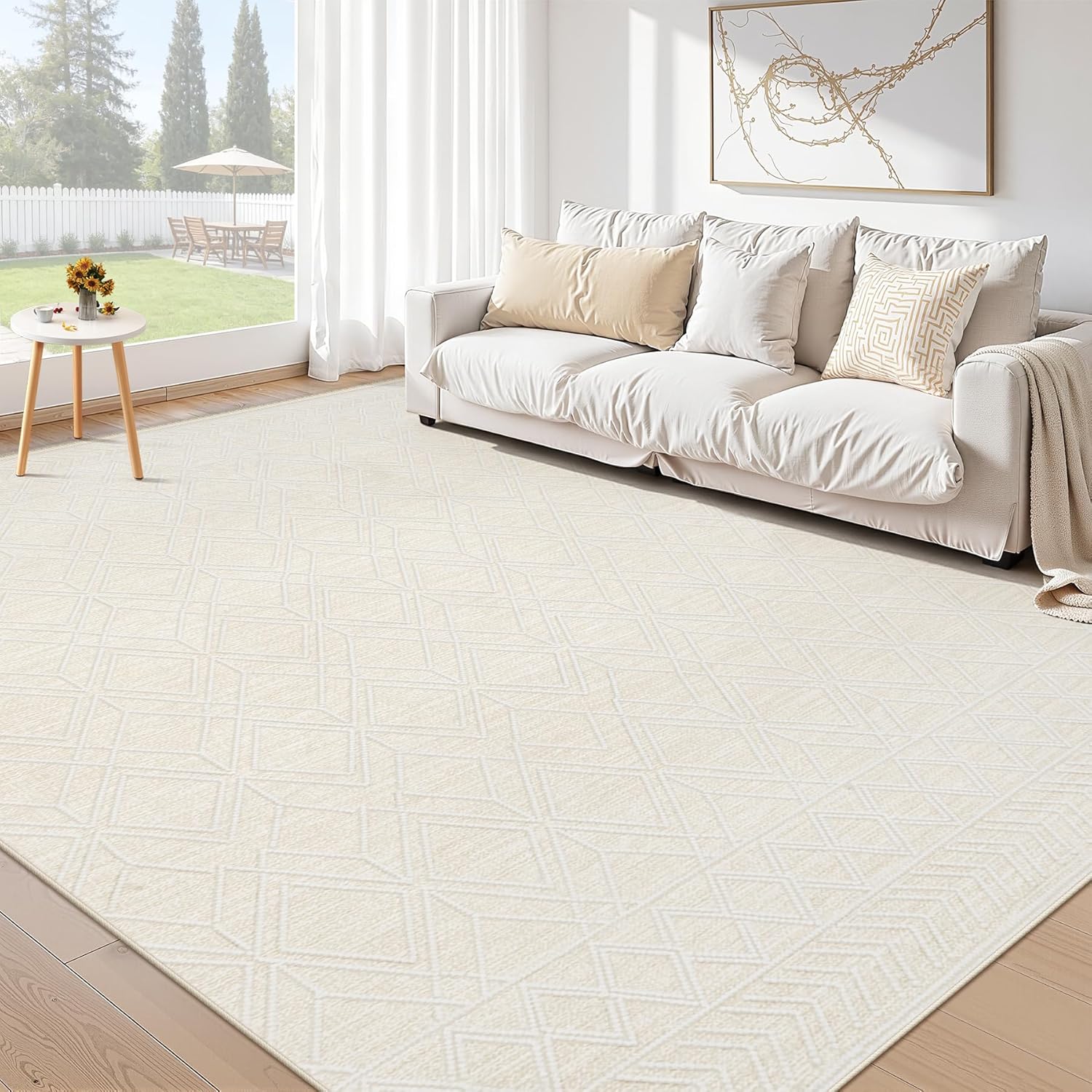 8x10 Area Rugs for Living Room: Washable Geometric Moroccan Rug Large Neutral Modern Farmhouse Soft Indoor Non-Slip Printed Pattern Carpet for Bedroom Nursery Office Dining Room (Beige,8'x10')