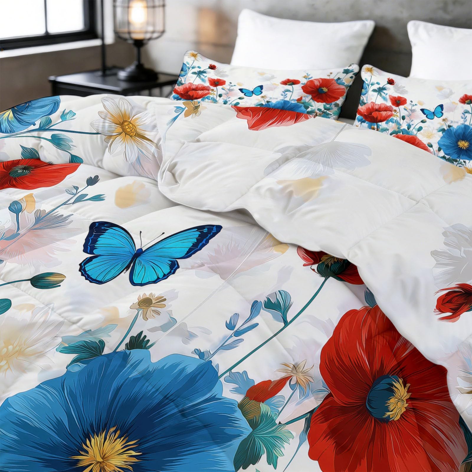 Trapunta Copriletto 150x200 cm Campagna fiori farfalle Trapuntino 4 Stagioni Stampa 3D, Trapunta Inverno Estivo, Trapuntato Coperta Letto per Adulti Bambini