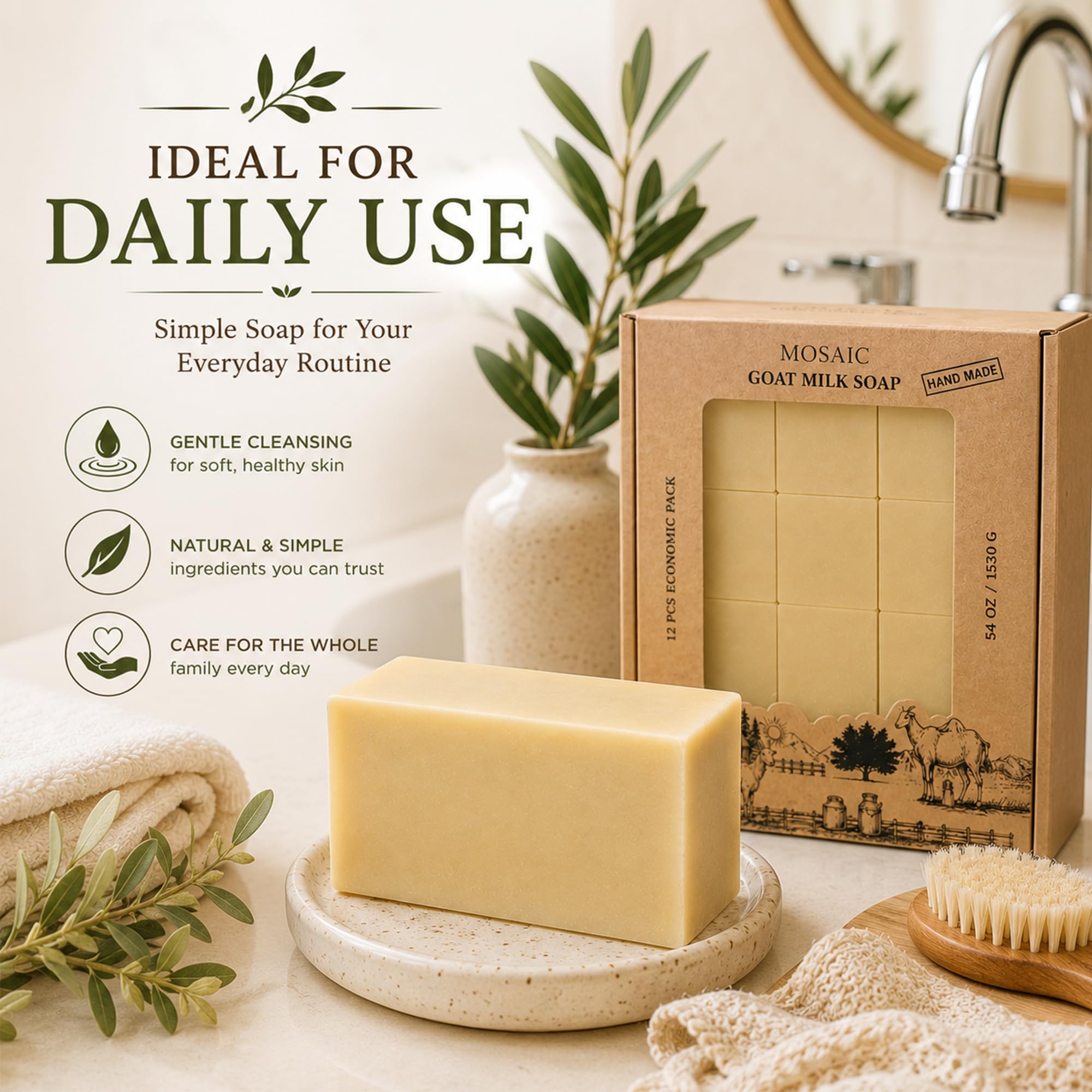 AnatoliaDaphne Natural Goat Milk Soap Bars, Handmade Moisturizing Cleanser, 12 Pack