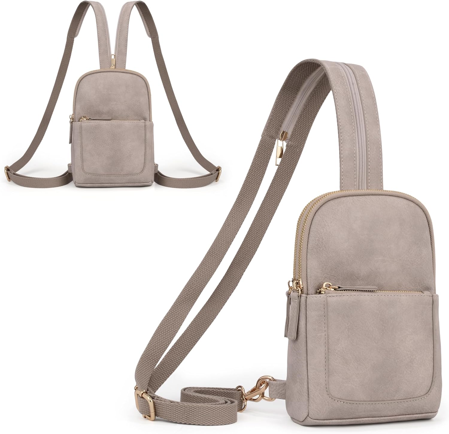 UTO Sling Bag for Women Crossbody Trendy Chest Belt Bag Convertible Backpack Purse with Wide Shoulder Zip Straps