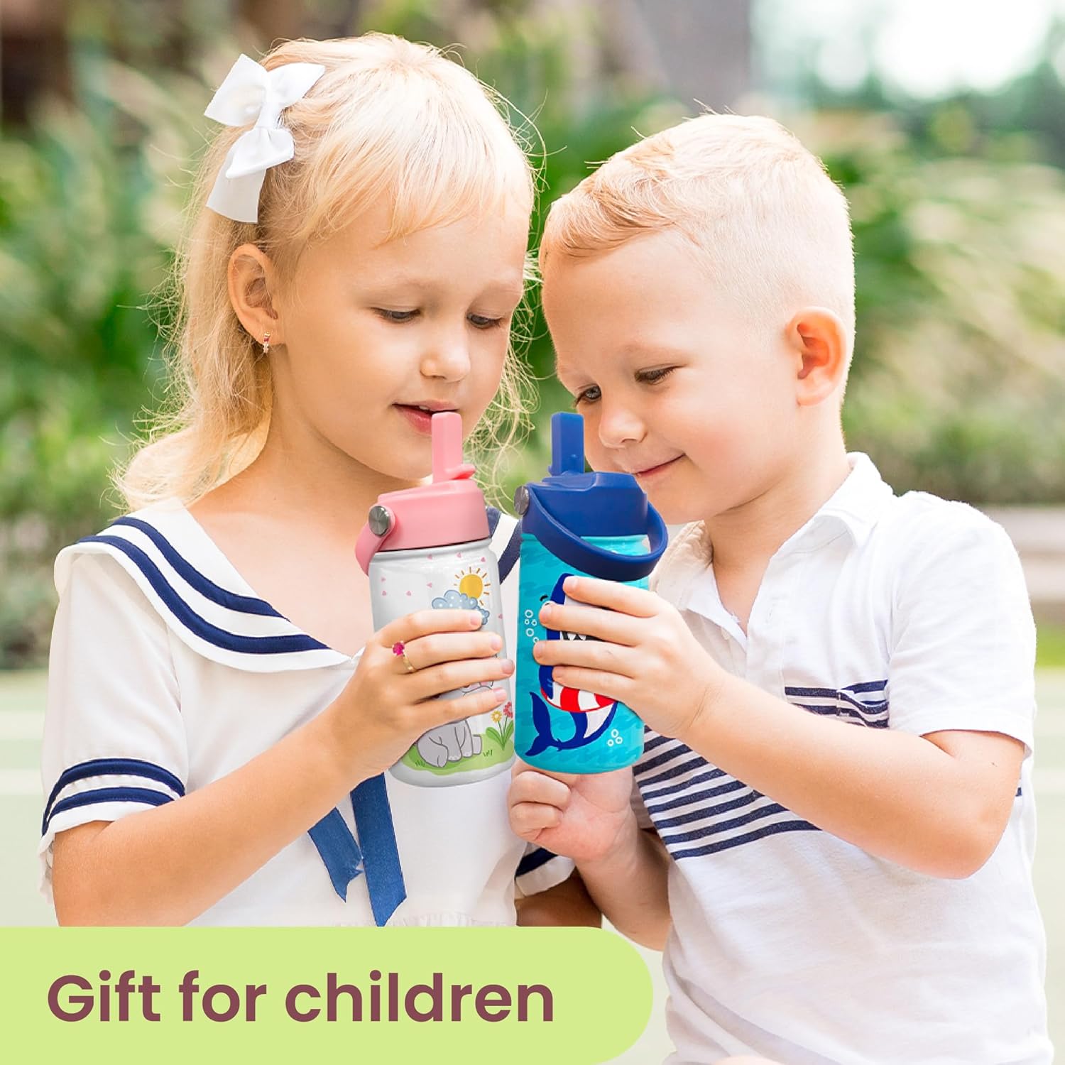 Elephant Water Bottle - Kids Water Bottle with Straw Lid - 12 Oz Insulated Stainless Steel Water Bottles for Kid Girl - Travel Cup for School Sports - Image 5