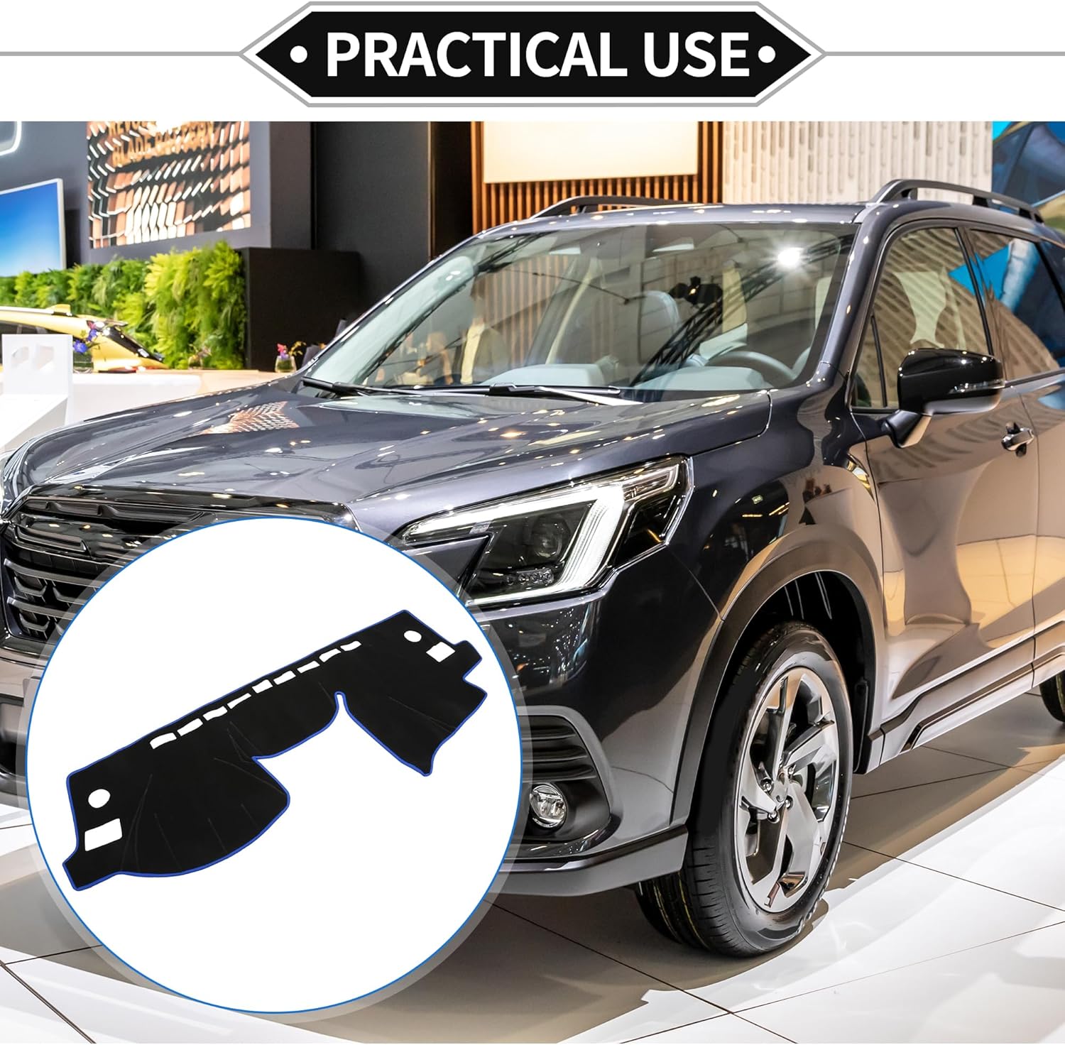 Dash Cover Compatible for Subaru Forester 2014-2018, Non-Slip Polyester Black Blue Center Console Dashboard Cover Pad Carpet
