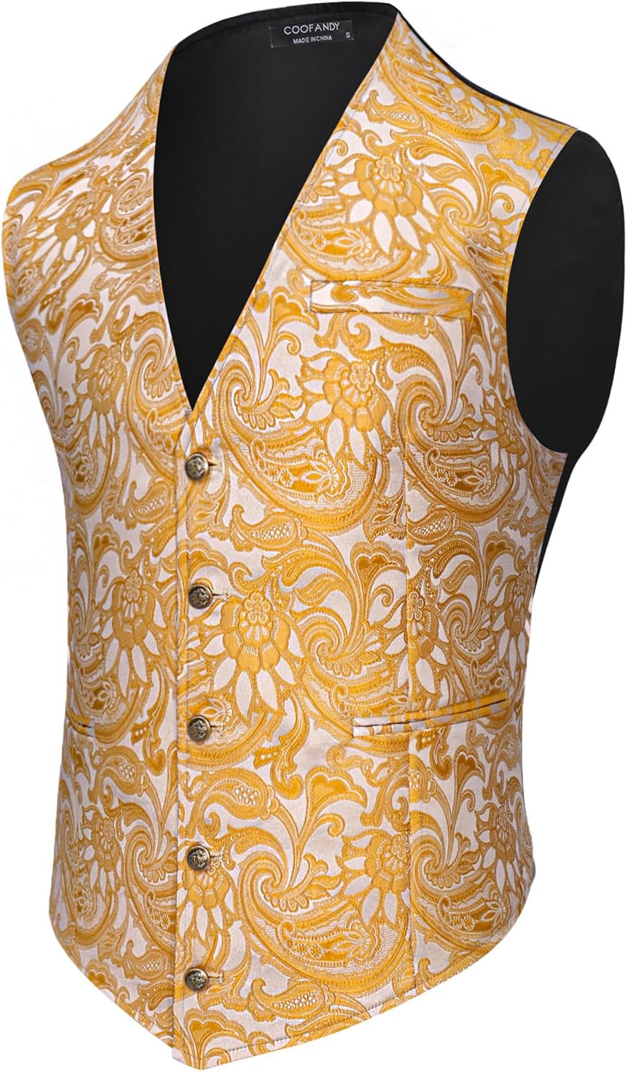 COOFANDY Mens Paisley Tuxedo Vest Victorian Steampunk Gothic Suit Vest Slim Fit V-Neck Waistcoat