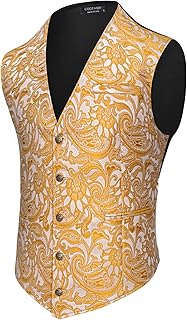 Mens Paisley Tuxedo Vest Victorian Steampunk Gothic Suit Vest Slim Fit V-Neck Waistcoat