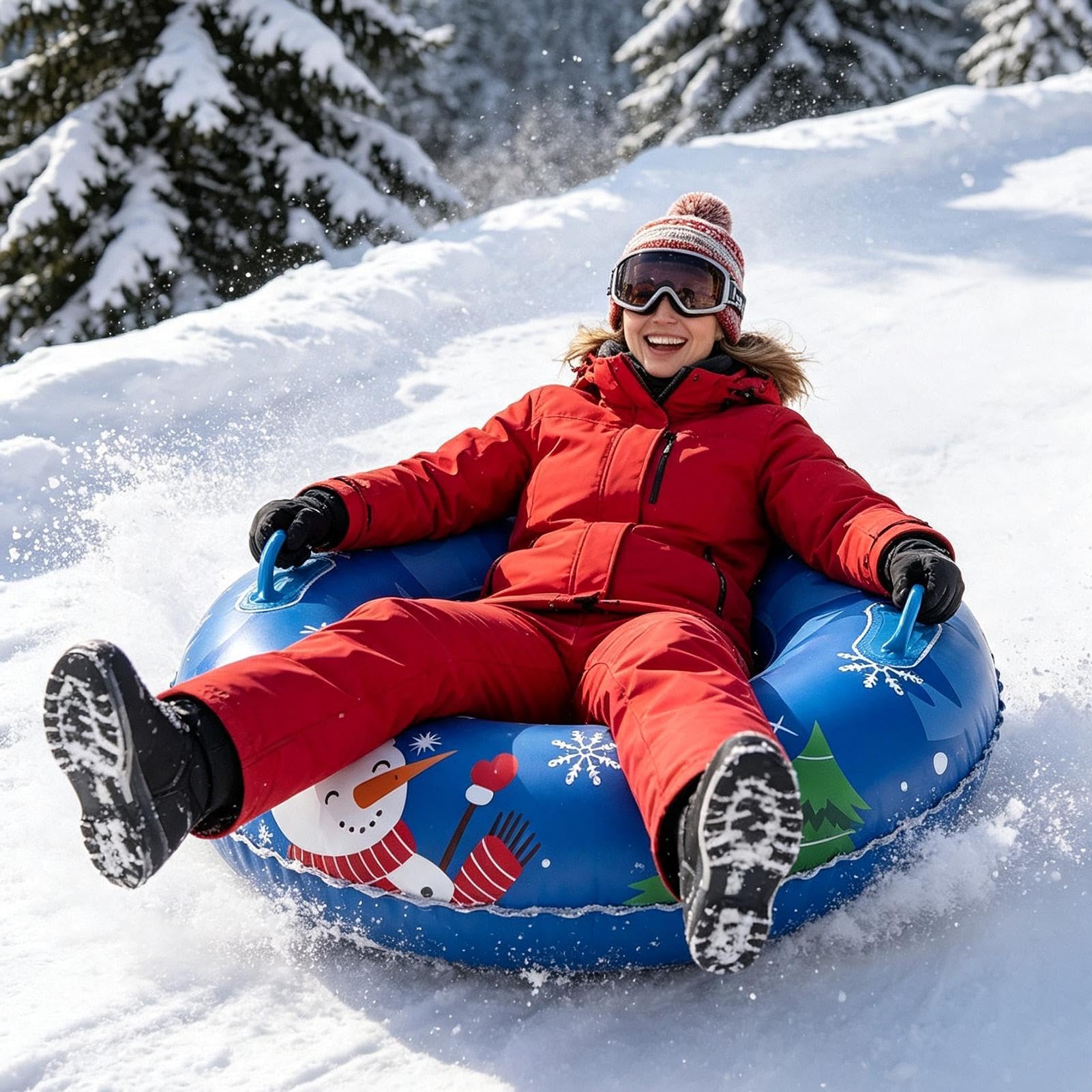 Tubo da slittino Tubo scivolo gonfiabile rotondo per neve con maniglie | Anello da slittino anti-abrasione Per Esterno Inverno Marciapiede Piscina Spiaggia Riunioni Feste Sport