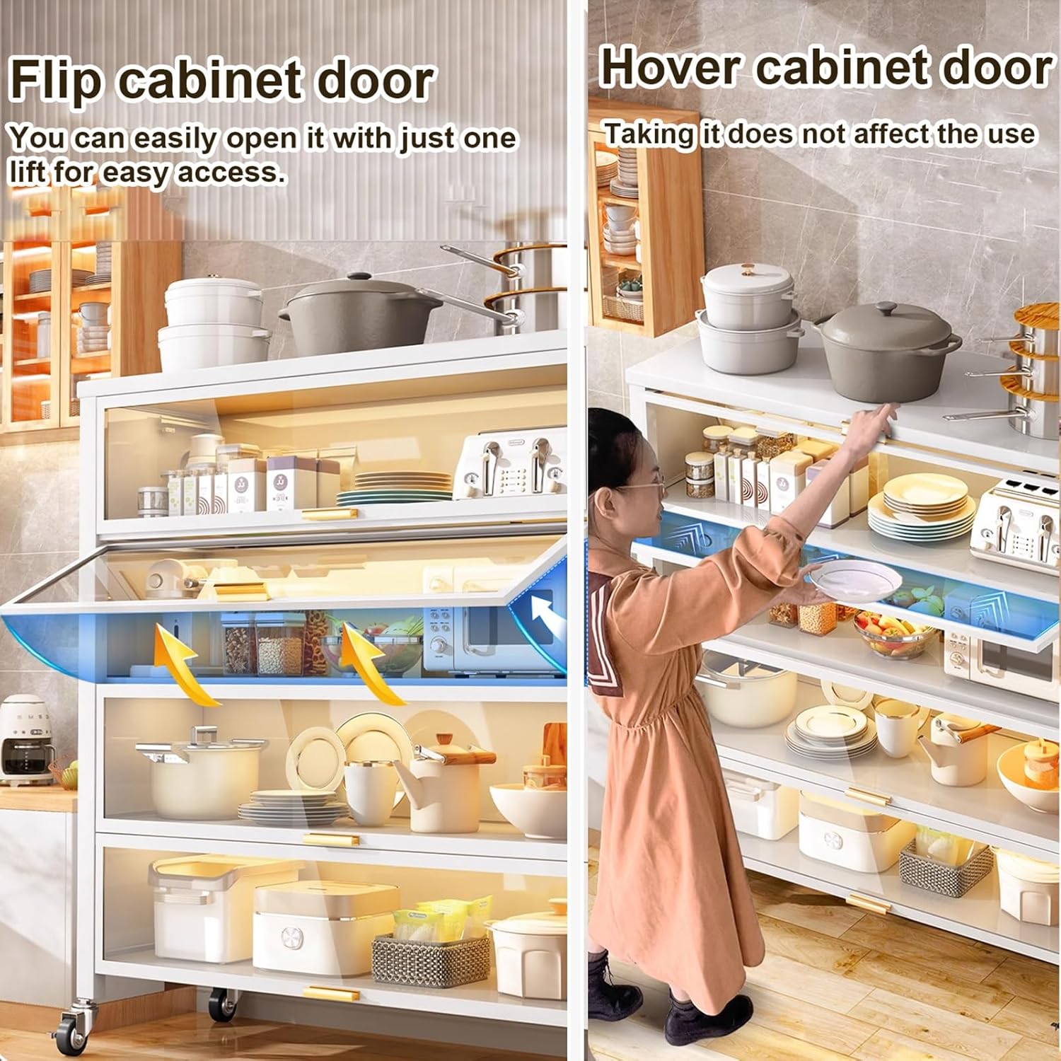 3-Tier Kitchen Baker's Rack, Metal Pantry Storage Cabinet with Clear Doors, Ideal for Spices, Pots & Pans, Perfect for Home & Garage Organization (24in/60cm)